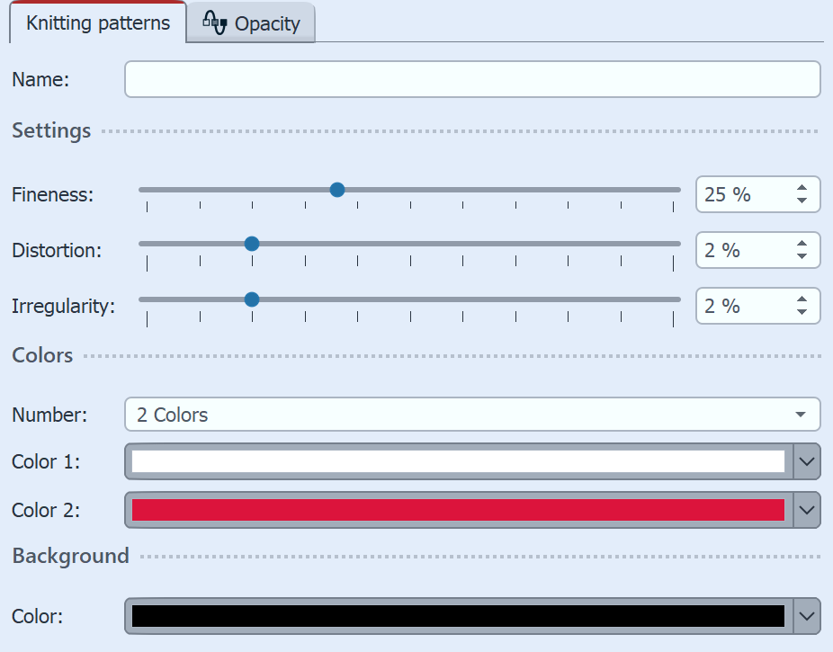 Settings for Knitting patterns effect