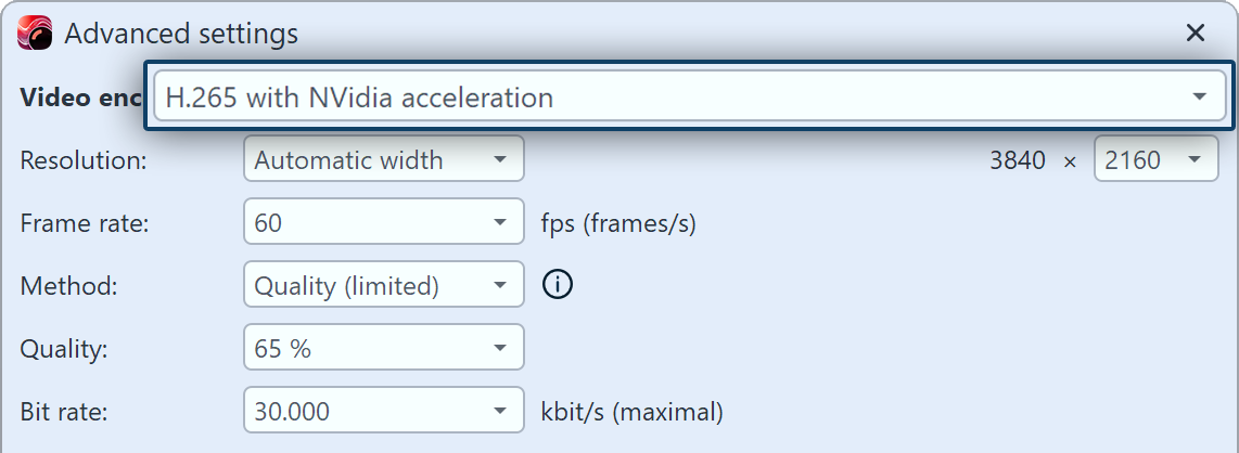 Change the video codec and use hardware acceleration