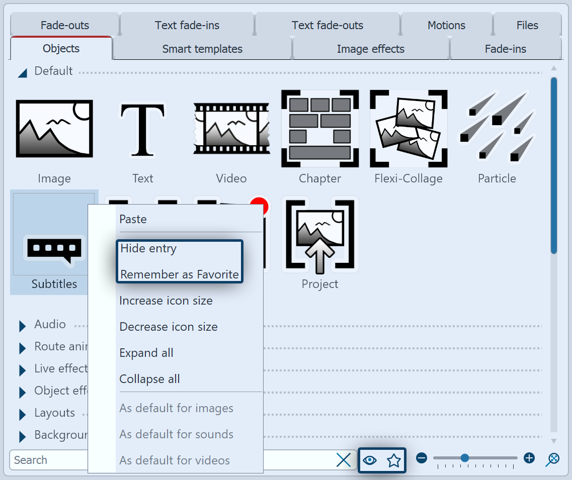 Toolbox - Hide elements/Set as favorite